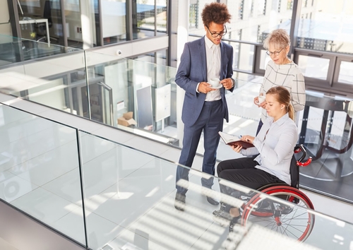 three businesspeople talking